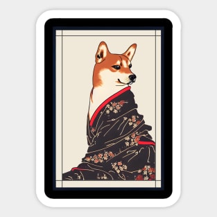 Shiba inu japanese with kimono vintage Sticker